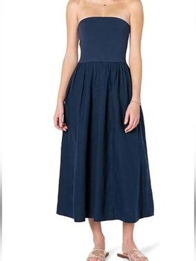 Strapless Navy Midi Dress